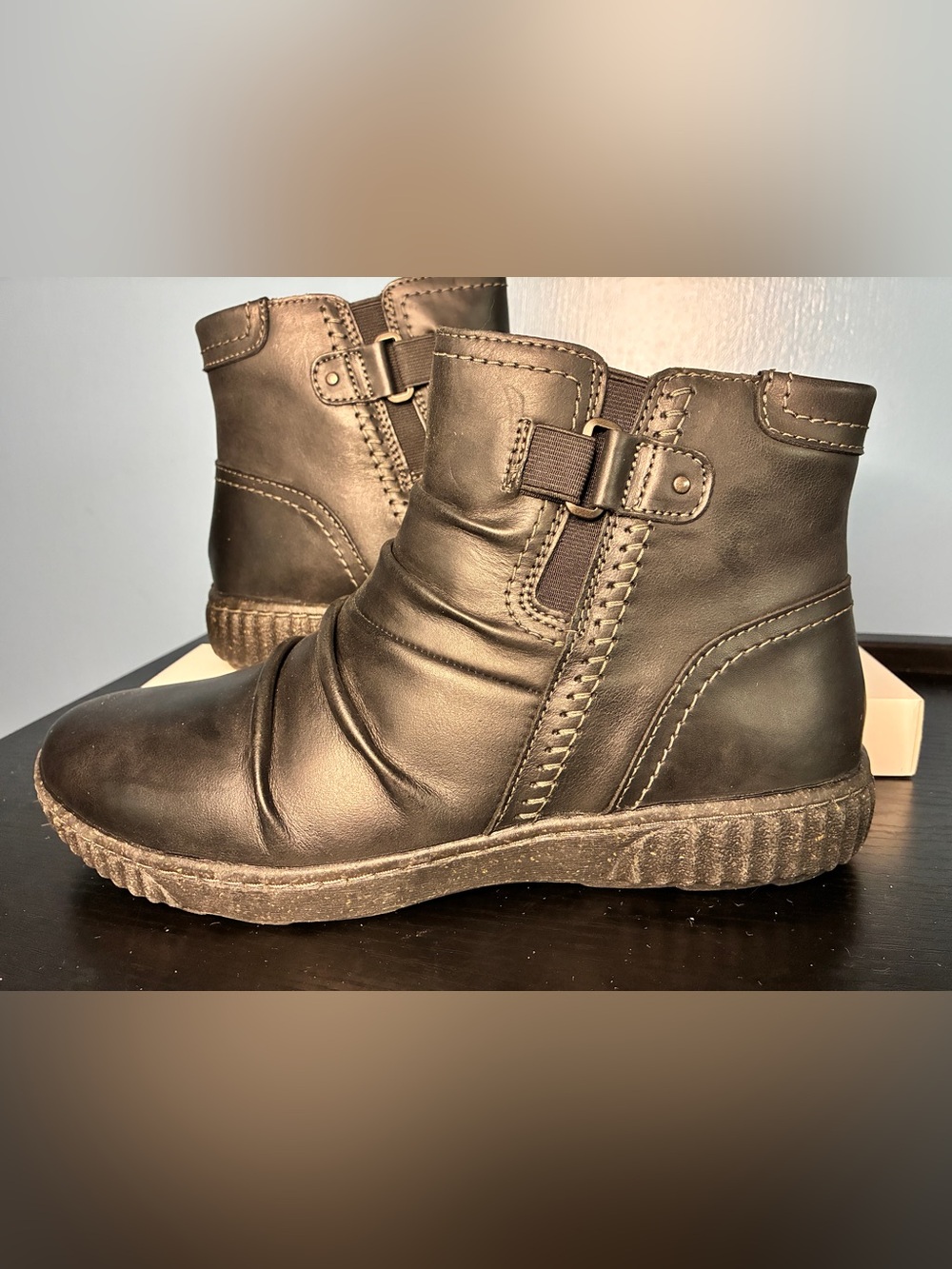Clarks Caroline Black Leather Ankle Boot with Buckle